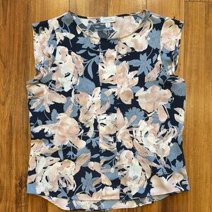 Tahari Pink & Blue Blouse with Floral Design